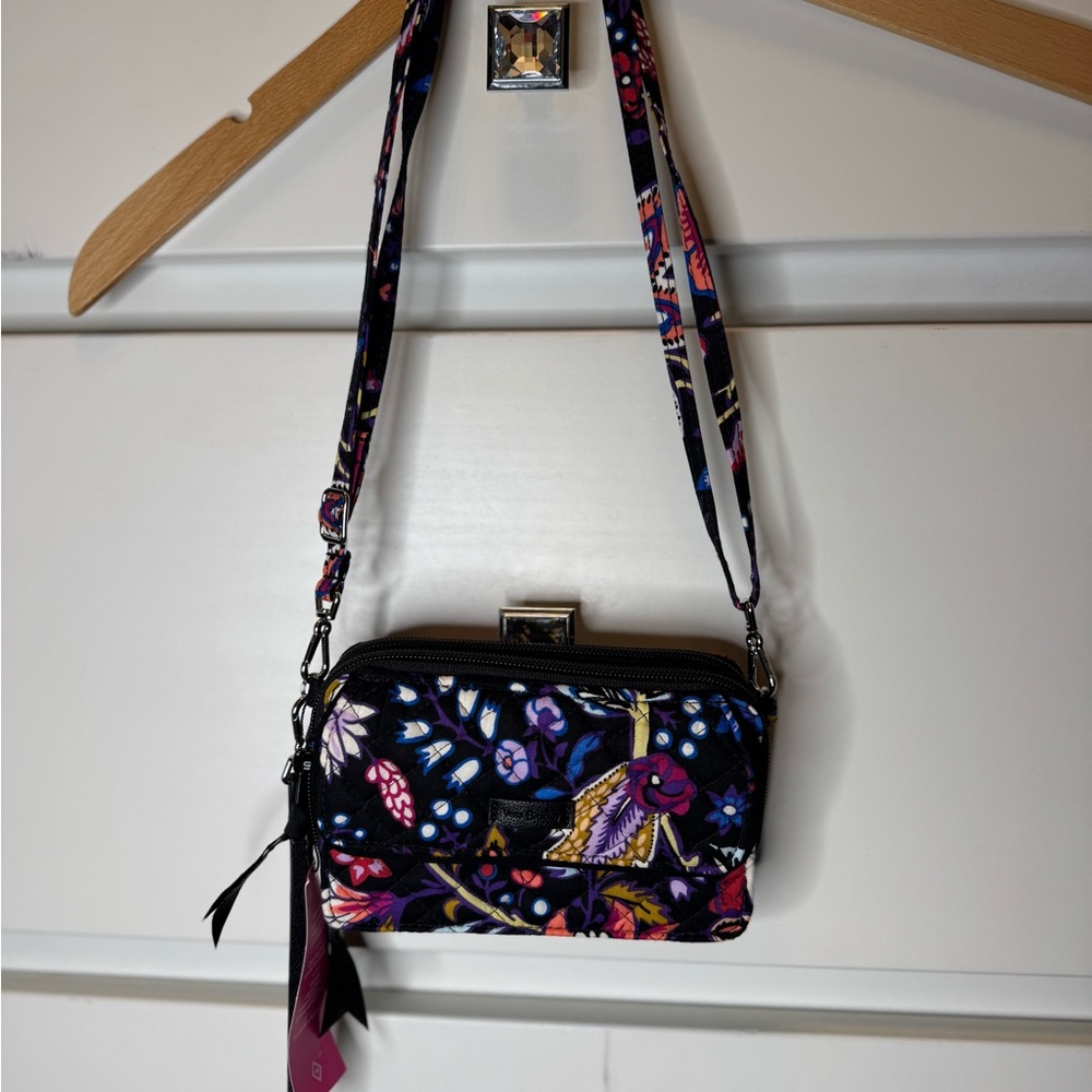 Vera Bradley Black and Purple Crossbody Bag with Adjustable Strap. NWT